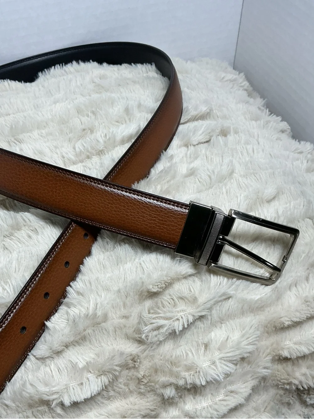 Men’s Classic Brown Bonded Leather Dress Belt Size 32/80 Silver Buckle NWOT